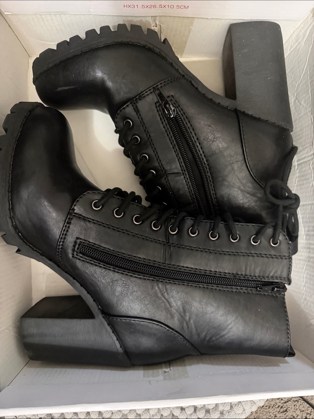 Soda Black Lace-Up Chunky Heel Ankle Boots